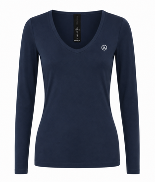 T-shirt con collo a R, facile da indossare, cotone organico | Blu