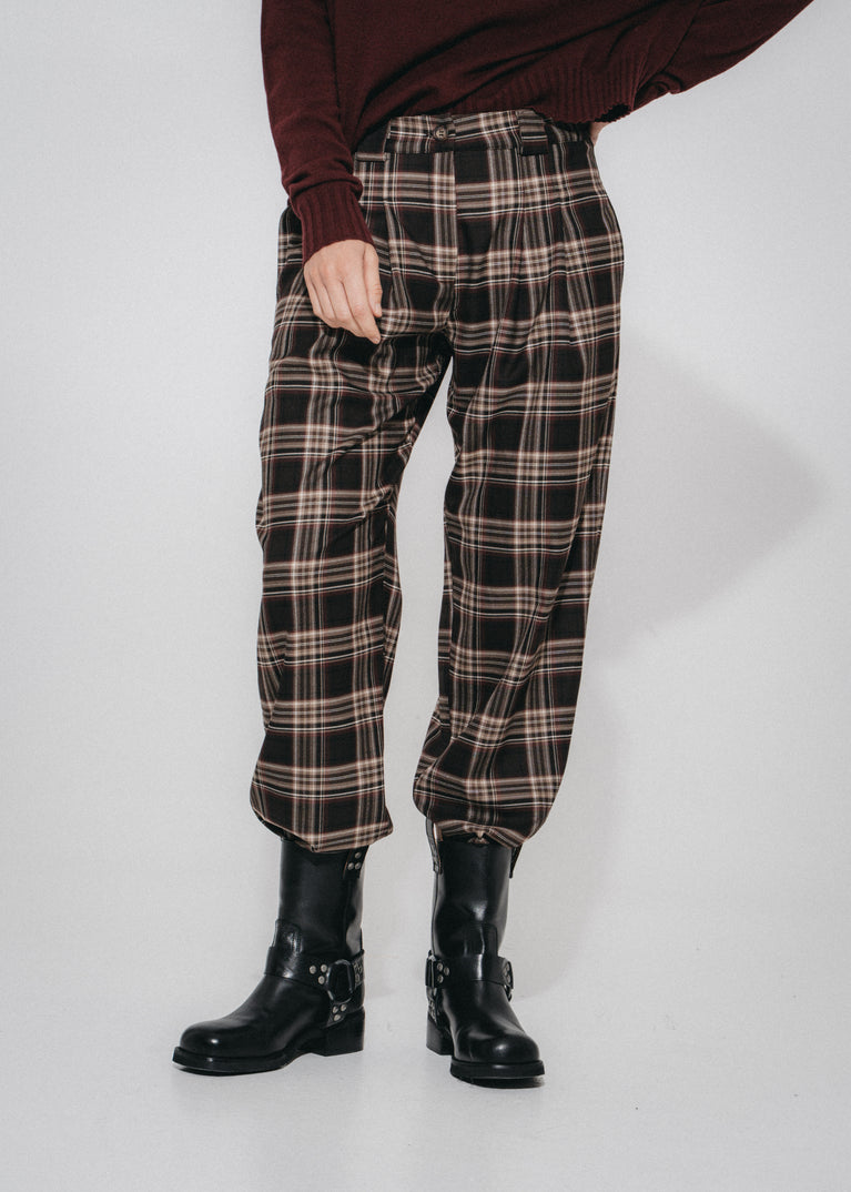 Nicola check viscose pants | Brown