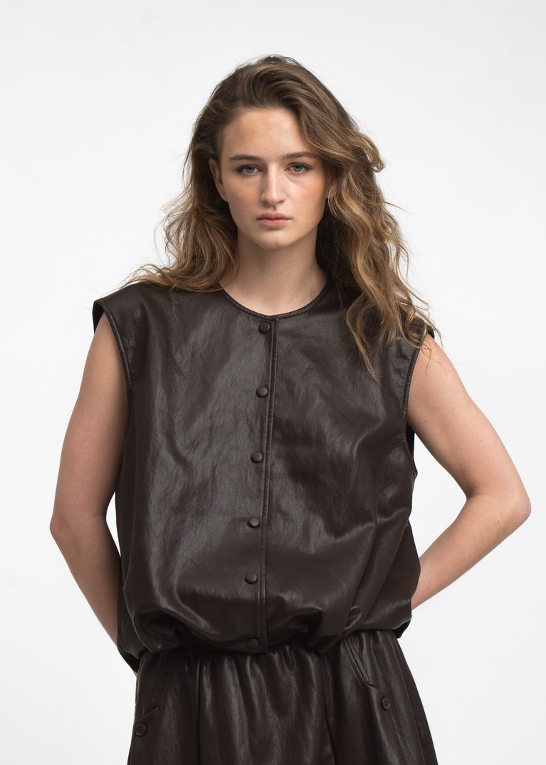 Clare eco leather vest | Dark Brown