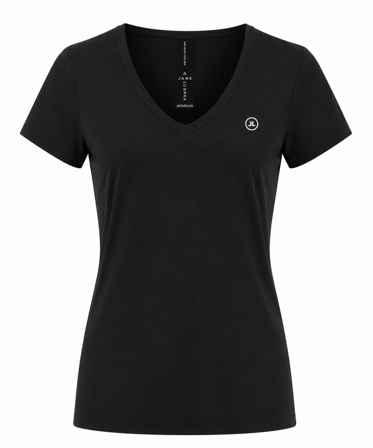 T-shirt con scollo a V, facile da indossare, cotone biologico | Nero