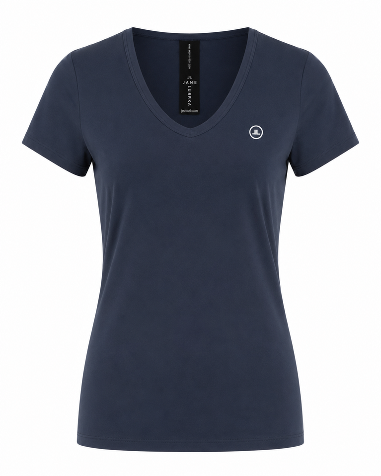 T-shirt con scollo a V, facile da indossare, cotone biologico | Blu