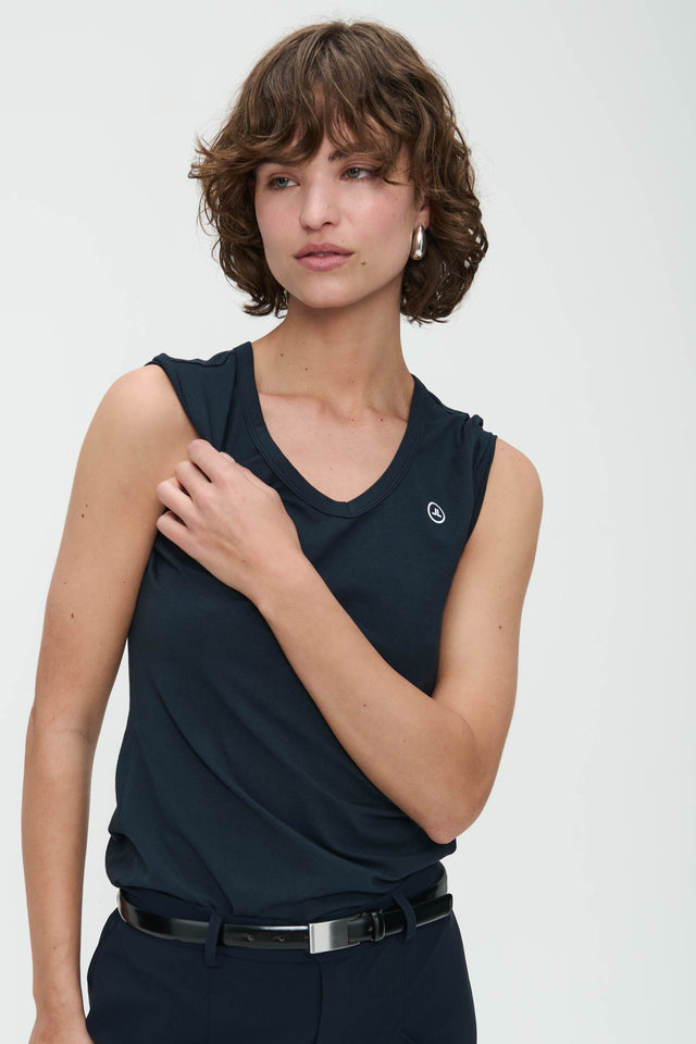 T-shirt con scollo a V, facile da indossare, cotone biologico | Blu