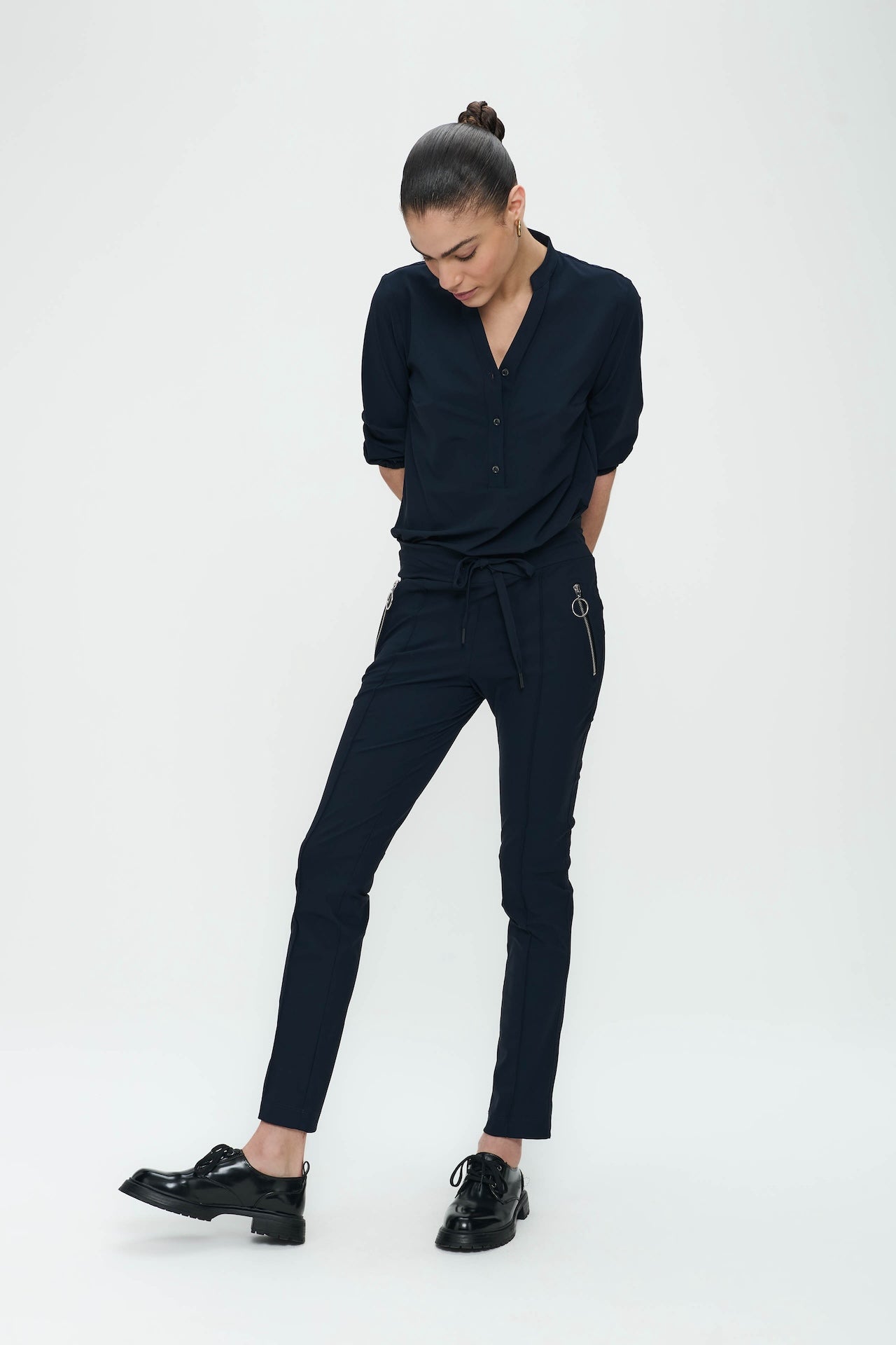 Pantaloni Emma-gamba dritta vestibilità Maglia tecnica | Blu