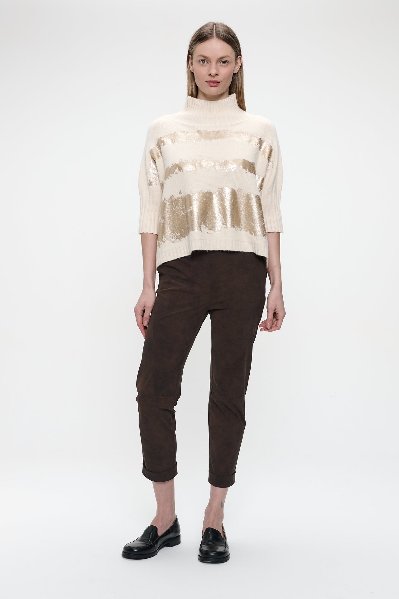 Pullover gold print NB2404 | Beige Gold