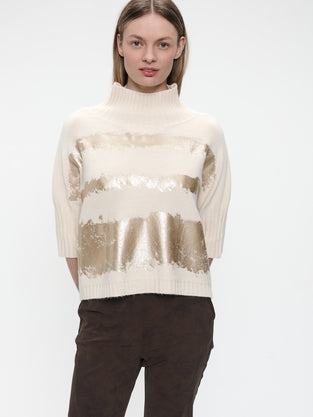 Pullover gold print NB2404 | Beige Gold