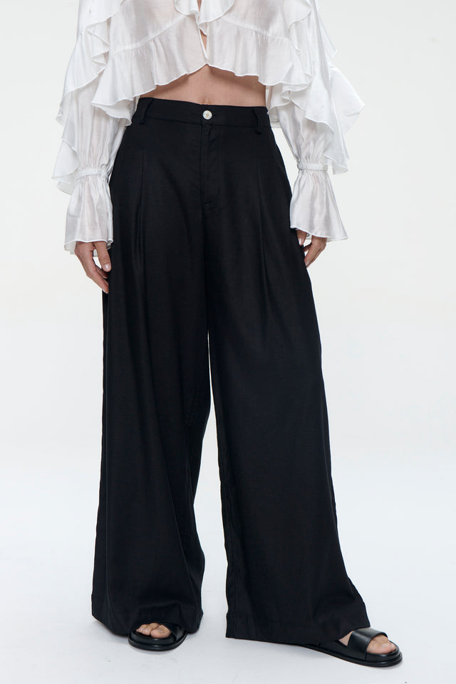 Takara linen mix pants | Black