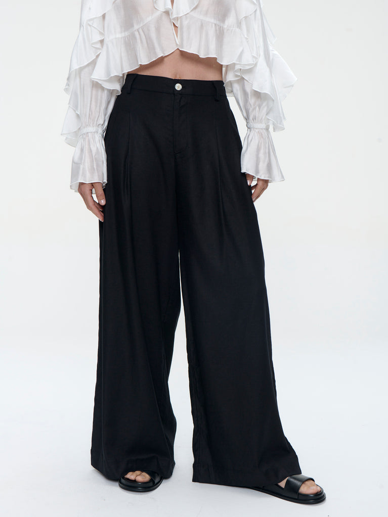 Takara linen mix pants | Black