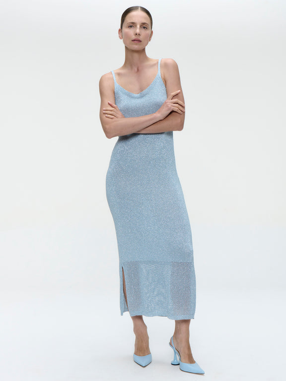 Knit Viscose lurex Dress E23107R | Light Blue