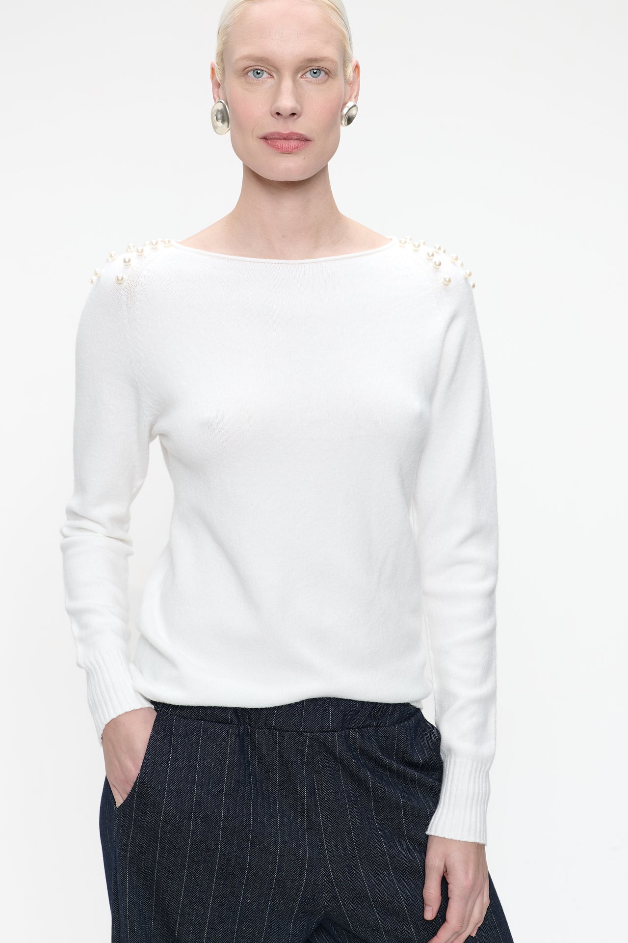 Pullover viscose pearls NB2445P | Off White