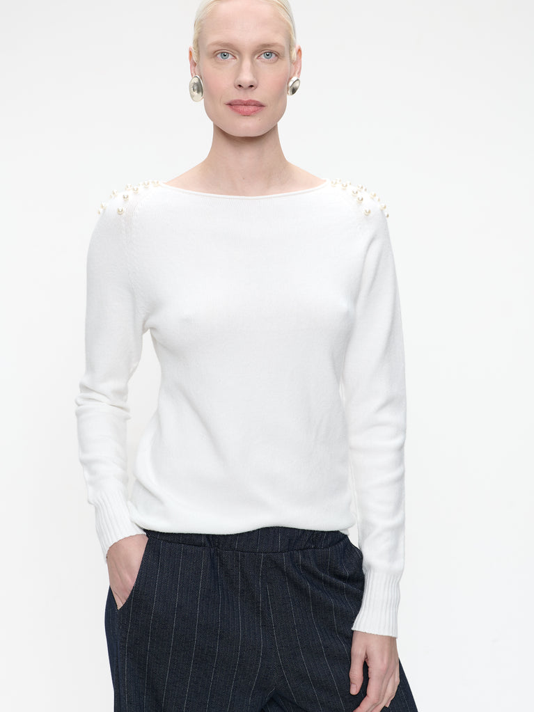 Pullover viscose pearls NB2445P | Off White