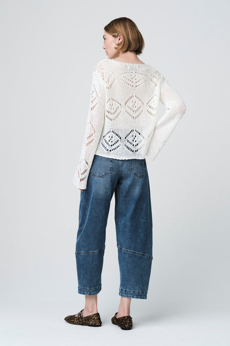 Sequined hole pullover E25053 | Ecru