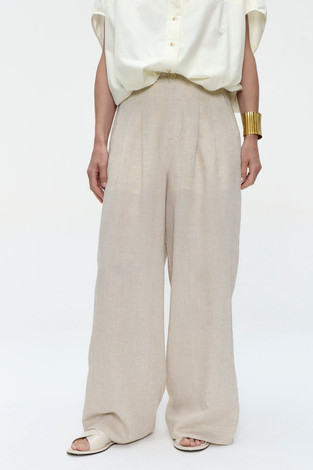 Hamako linnen mix pants | Beige