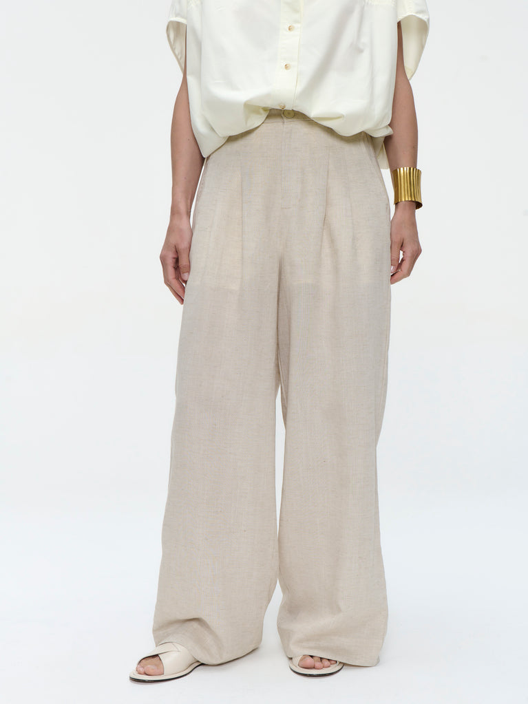 Hamako linnen mix pants | Beige
