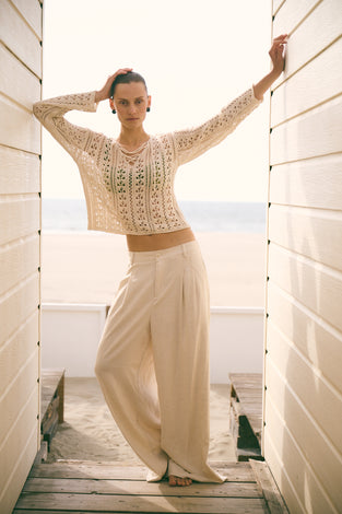 Takara linen mix pants | Champagne