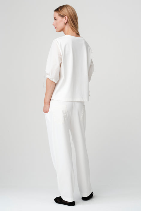 Pamela jersay/tafeta mix blouse | Off White