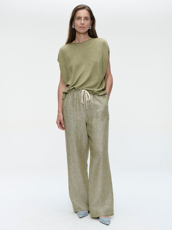 Folly linnen pants | Green Melange