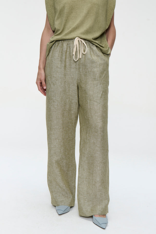 Folly linnen pants | Green Melange