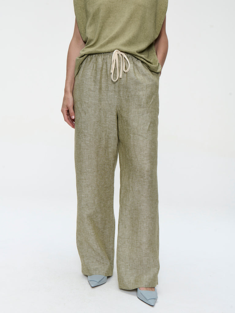 Folly linnen pants | Green Melange