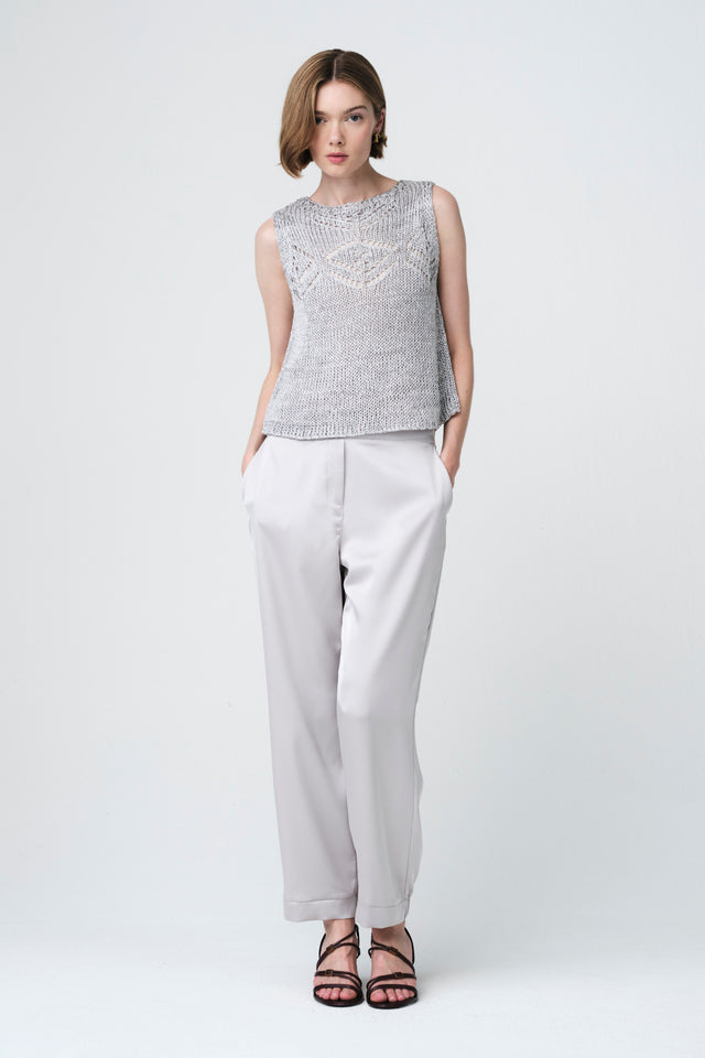Sequined hole top 25052 | Light Grey