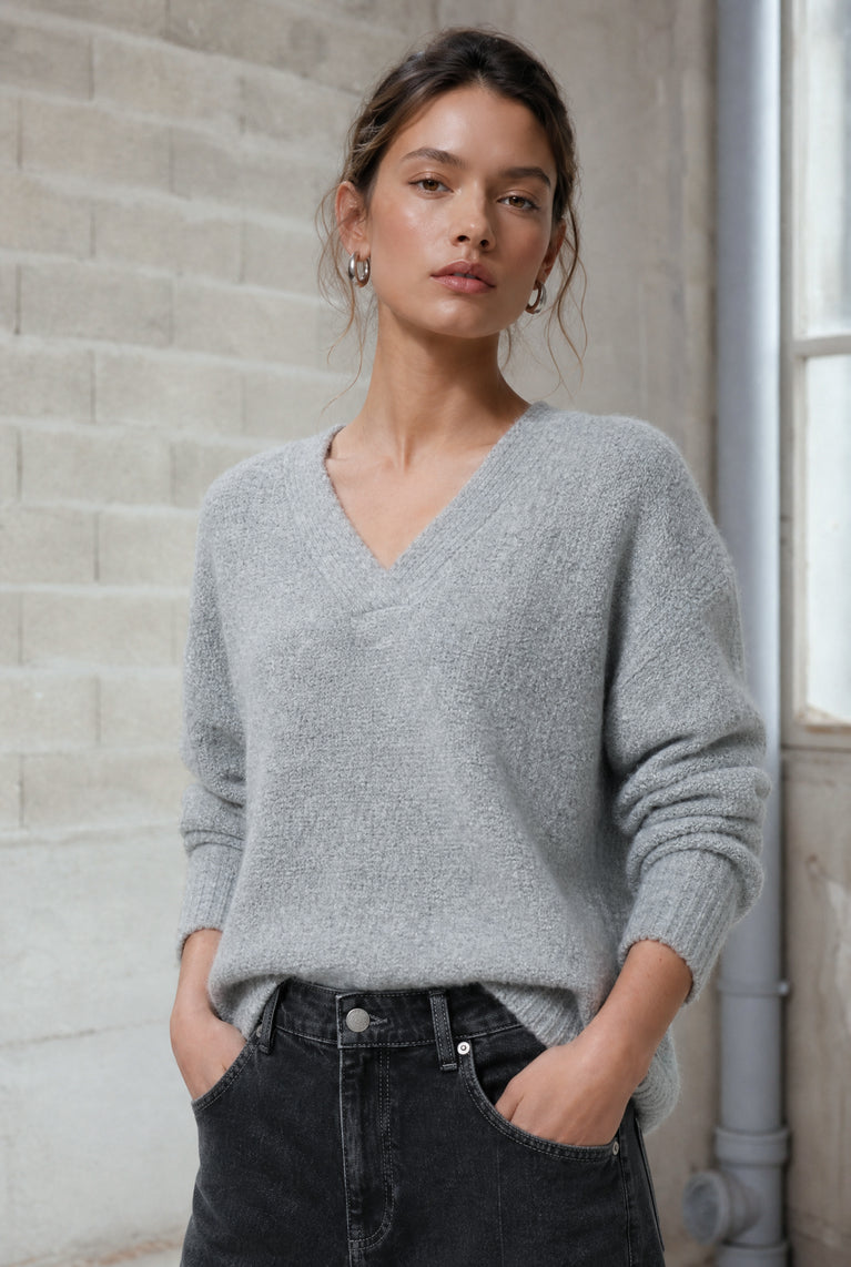 V-neck melange pullover 26553 | Grey