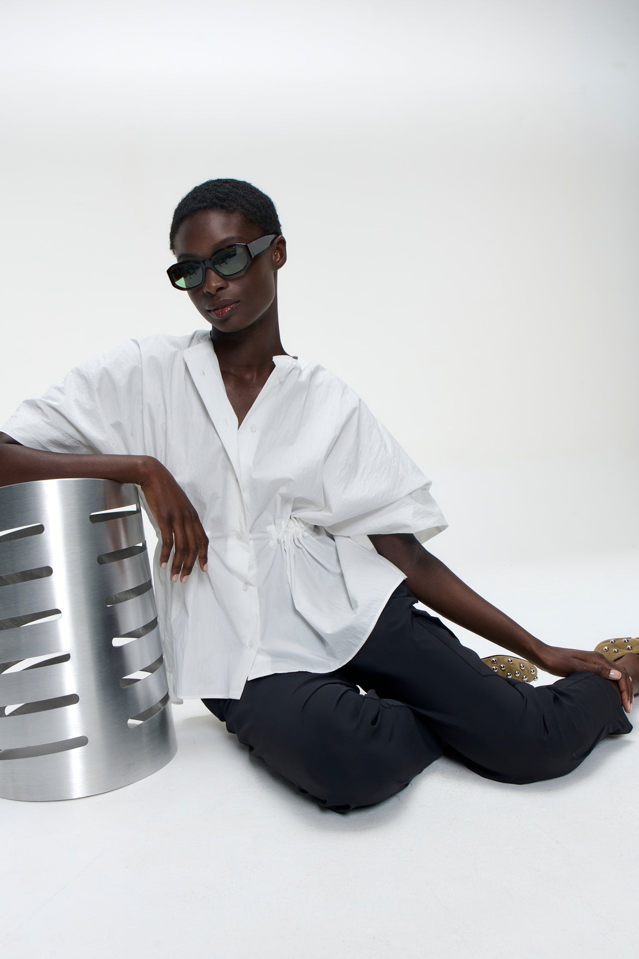 Hiroko cotton mix blouse | White