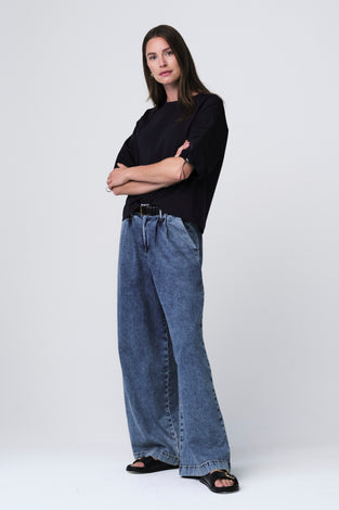 Pamela jersay/tafeta mix blouse | Blue