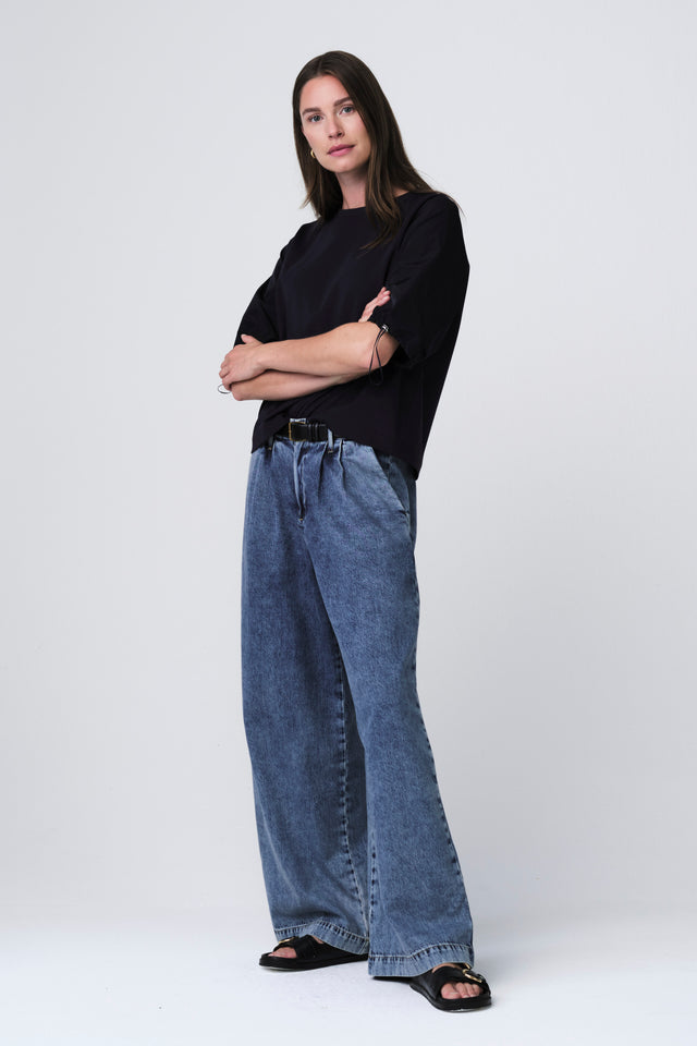 Pamela jersay/tafeta mix blouse | Blue