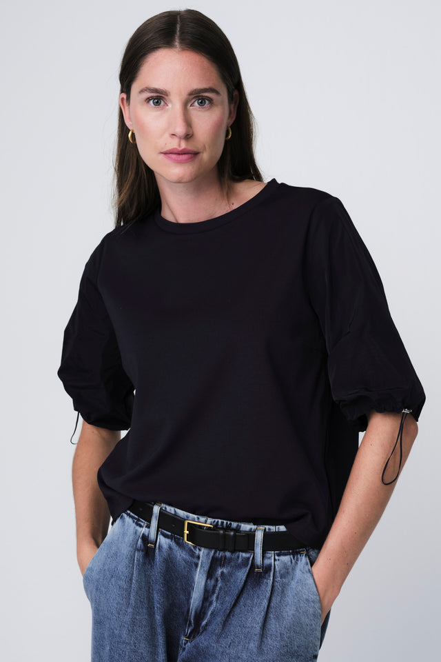 Pamela jersay/tafeta mix blouse | Blue