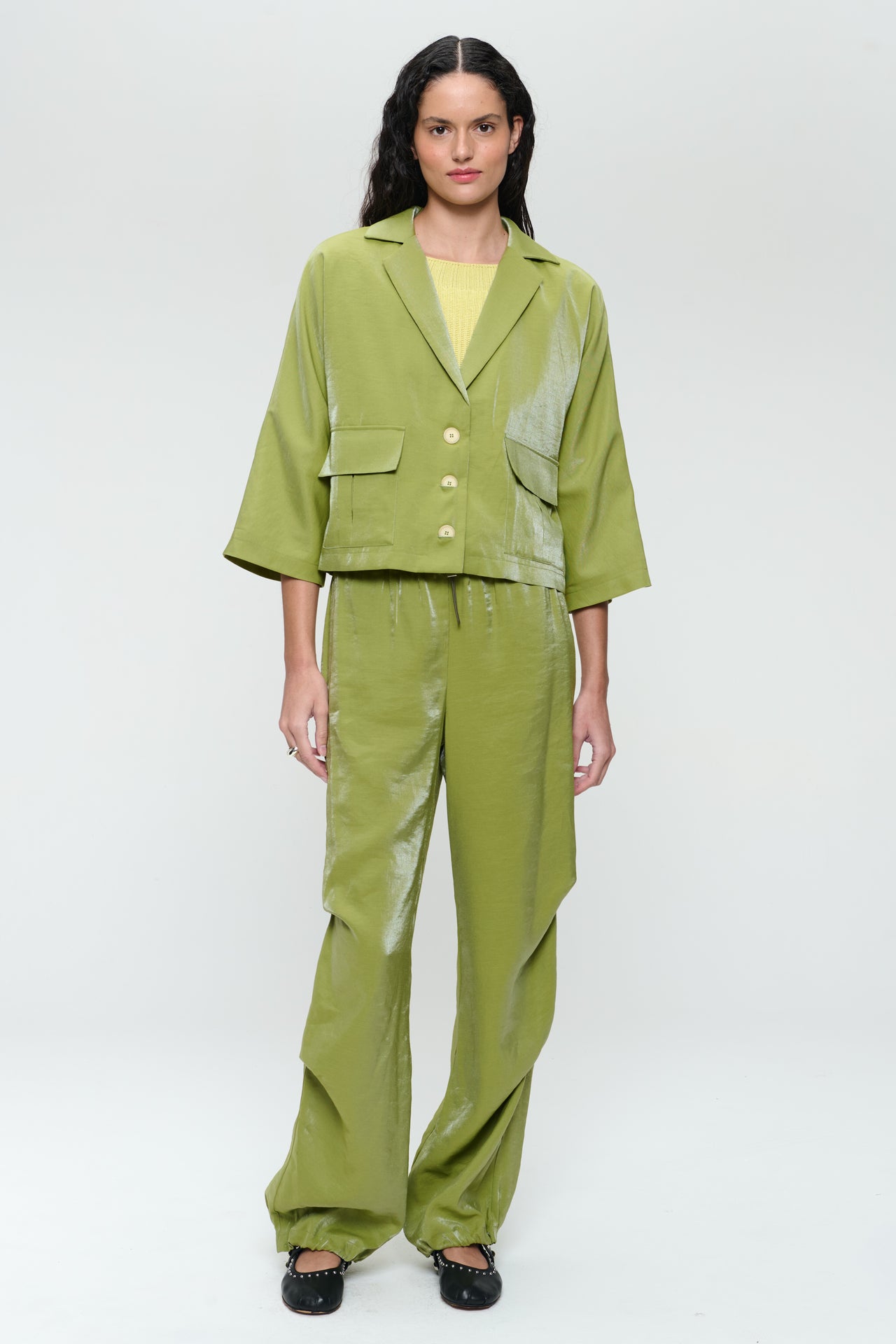 Luciana shiny viscose blazer | Lime