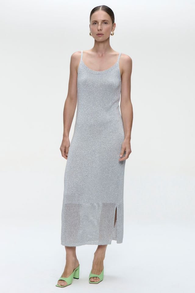 Knit Viscose lurex Dress E23107R | Silver