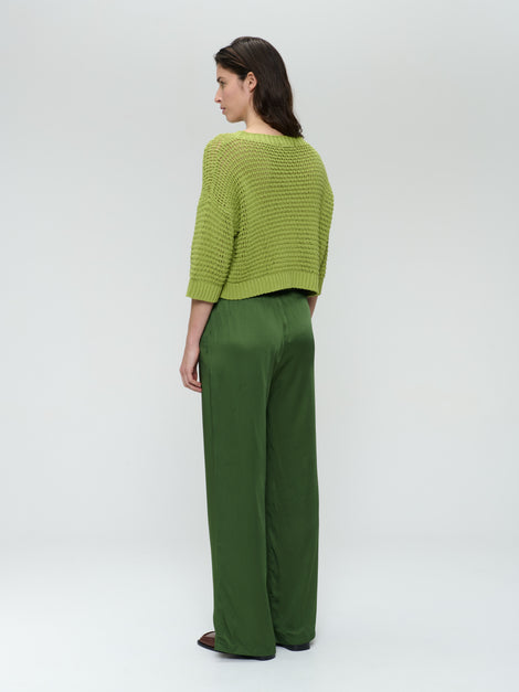 Simone saten viscose pants | Oliva Green