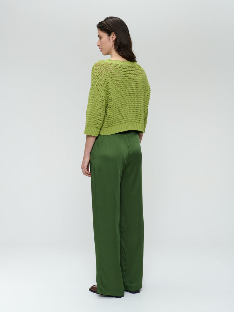 Simone saten viscose pants | Oliva Green
