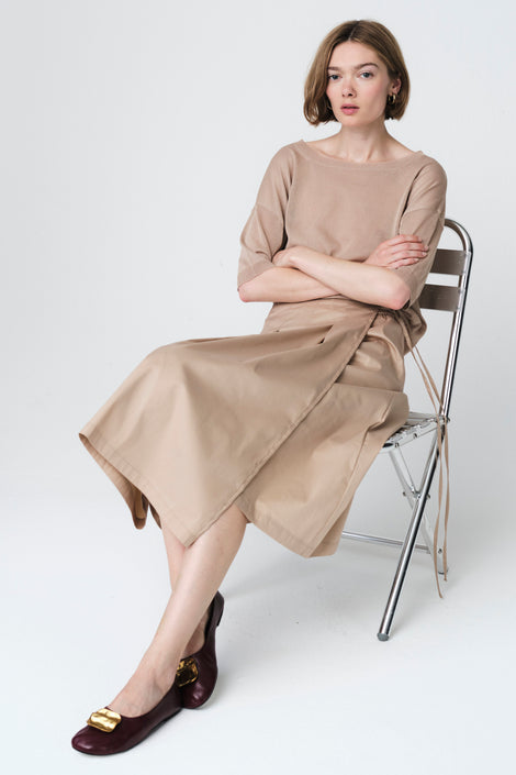 Poplin dubbel mid skirt | Sabbia