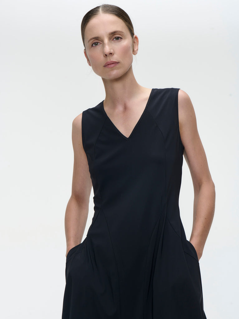 Ria WS strech technical jersey dress | Black