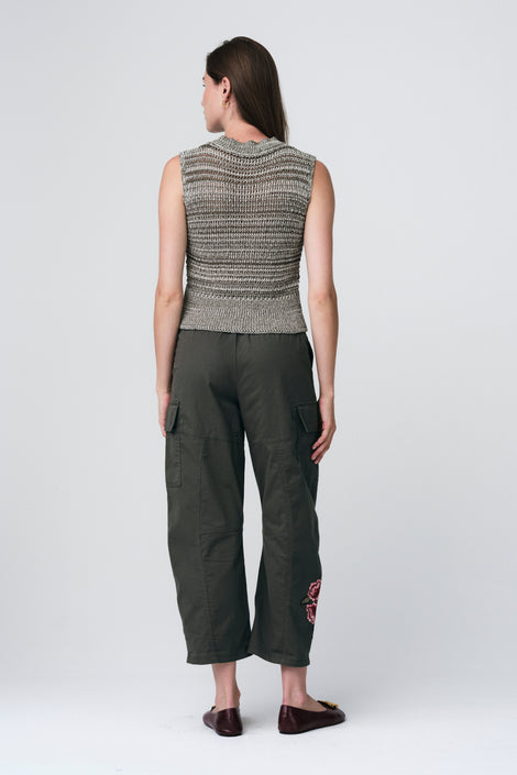 Twill utility embroidery pants | Khaki