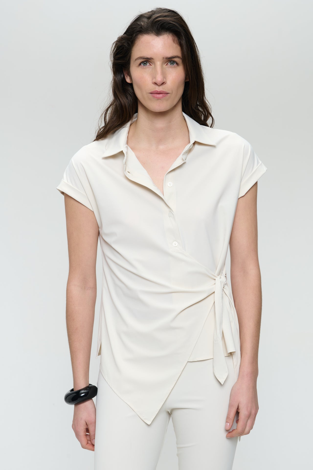 Aston strech technical jersey blouse | Light Sand