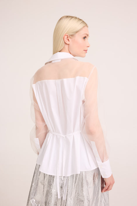 Santos poplin organza blouse | White