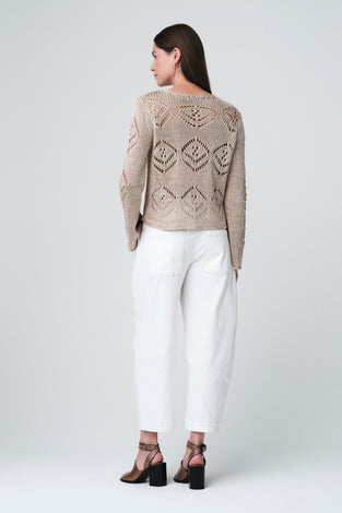 Sequined hole pullover E25053 | Beige