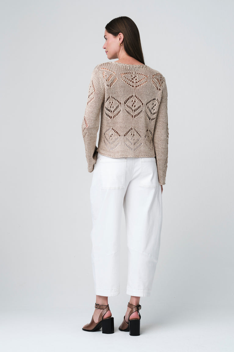 Sequined hole pullover E25053 | Beige