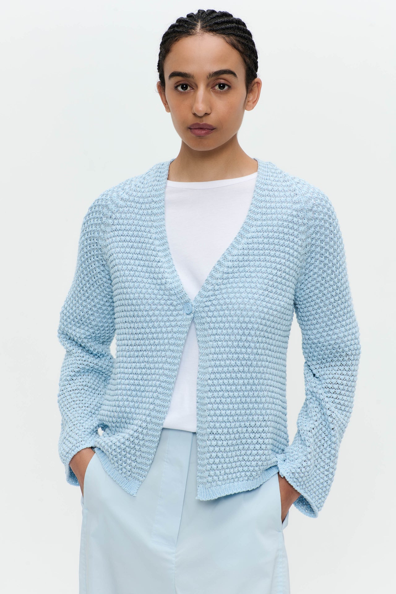 Cotton viscose blend cardigan 9052 | Light Blue
