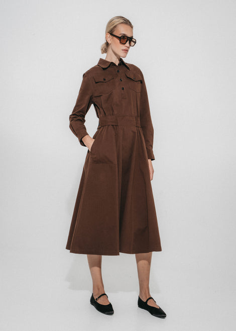 Amara polon shirt dress | Dark Brown