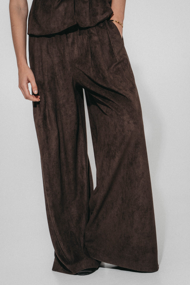 Arabel suede effect pants | Dark Brown