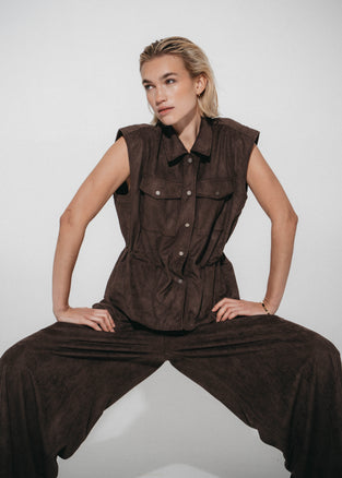 Arabel suede effect pants | Dark Brown