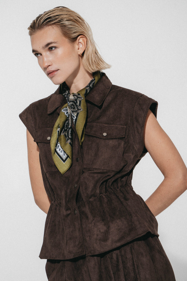 Arden suede effect vest | Dark Brown