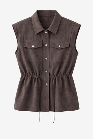 Arden suede effect vest | Dark Brown