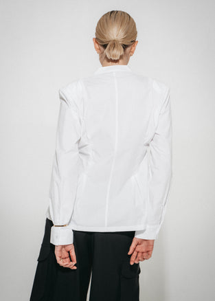Asymmetric wrap poplin blouse | White