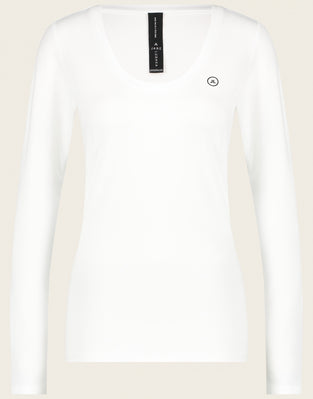 T-shirt con collo a R, facile da indossare, cotone organico | Bianco