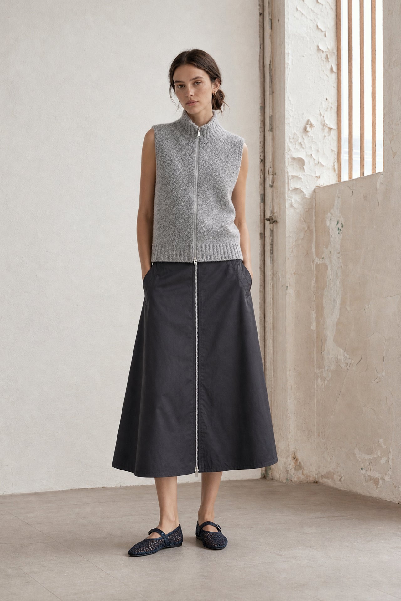 Bardolino taffeta zipper skirt | Grigio