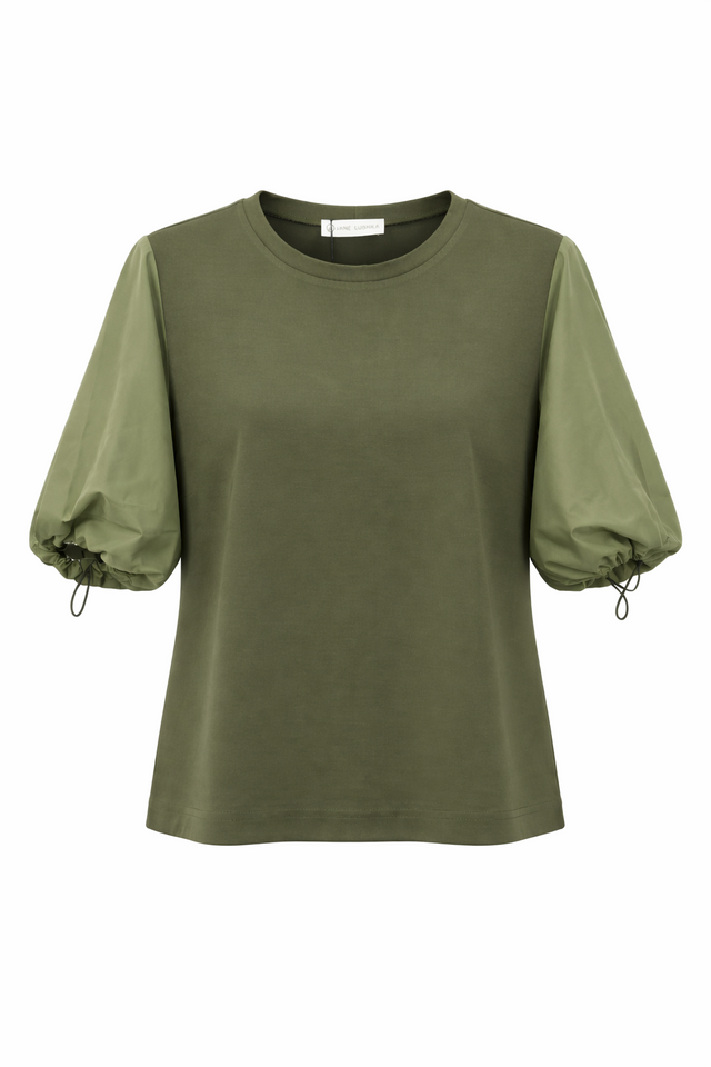 Pamela jersey/taffeta mix blouse | Army