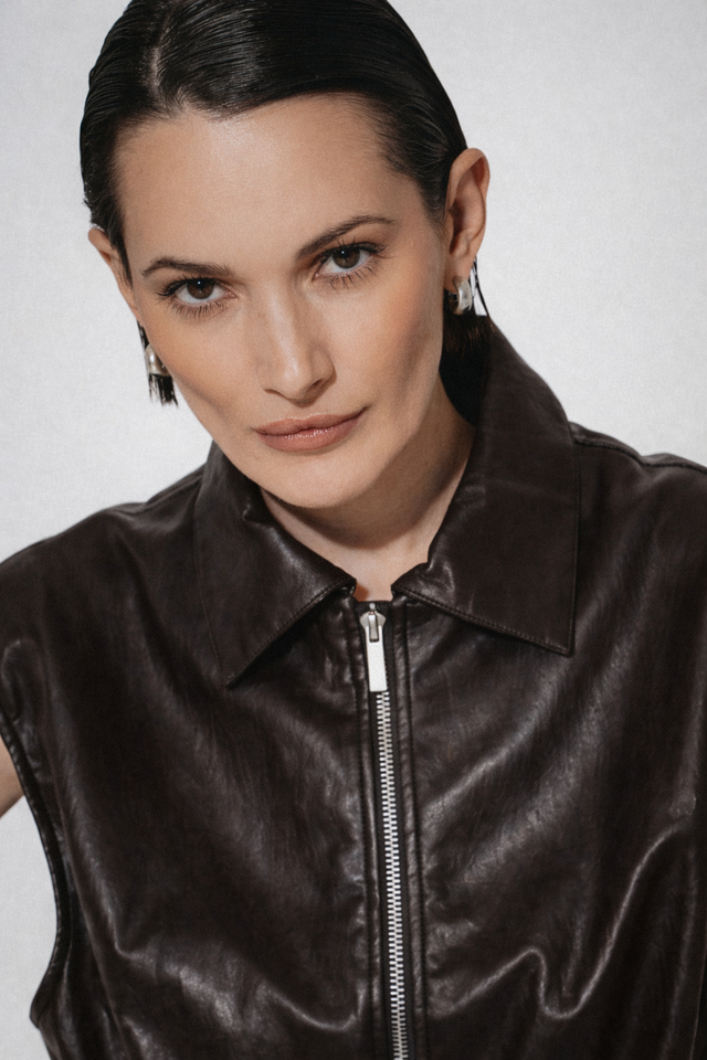 Alora eco leather vest | Dark Brown